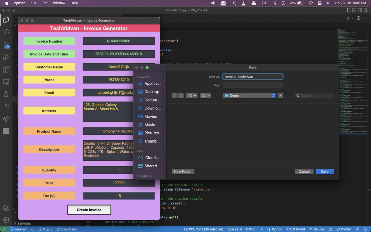 Pycharm Invoice Invoice Generator - Python